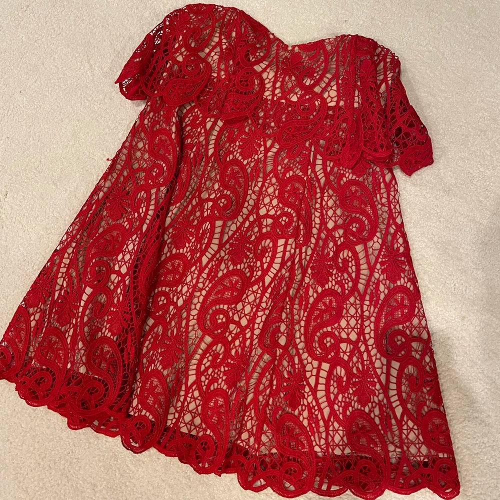 TJD Red Lace strapless babydoll dress